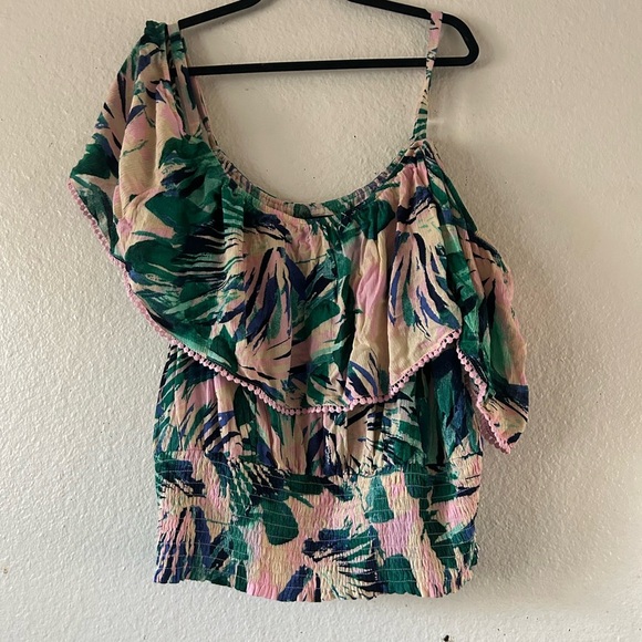 Torrid 5X Floral Off-Shoulder Top - Green and Pink Tropical Coastal Vacation - Picture 4 of 15
